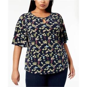NWT Charter Club floral print keyhole cutout tshirt top. Size 2x.